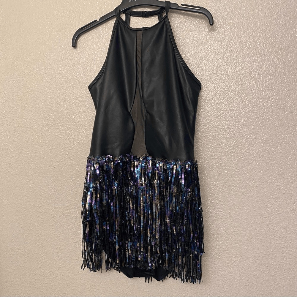 Weissman Elite dance costume Black faux leather mature Let Them Know 15878 SA