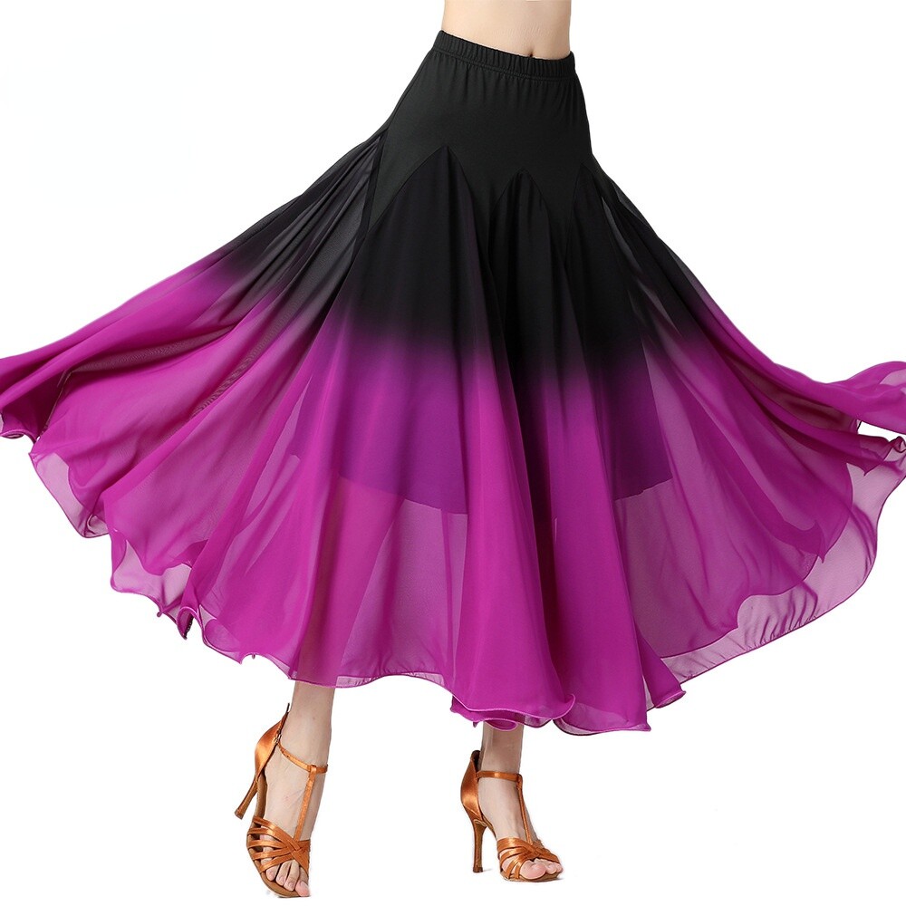 Lady Chiffon Dancewear Ballroom Dance Skirt Waltz Modern Tango Swing Gradient