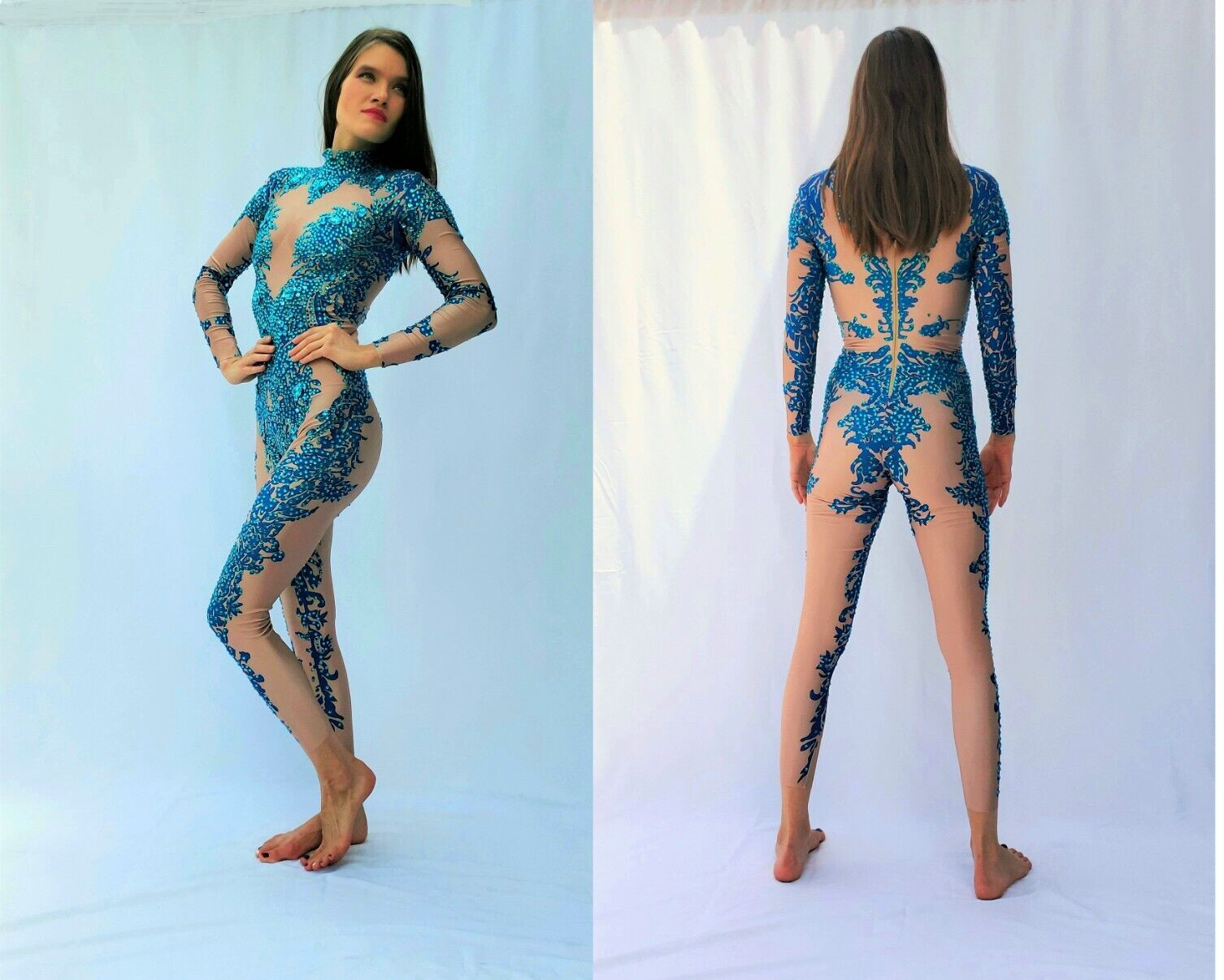 Dance Aerialist Leotard S/M Catsuit Unitard Rhinestone Circus Leotard Costume