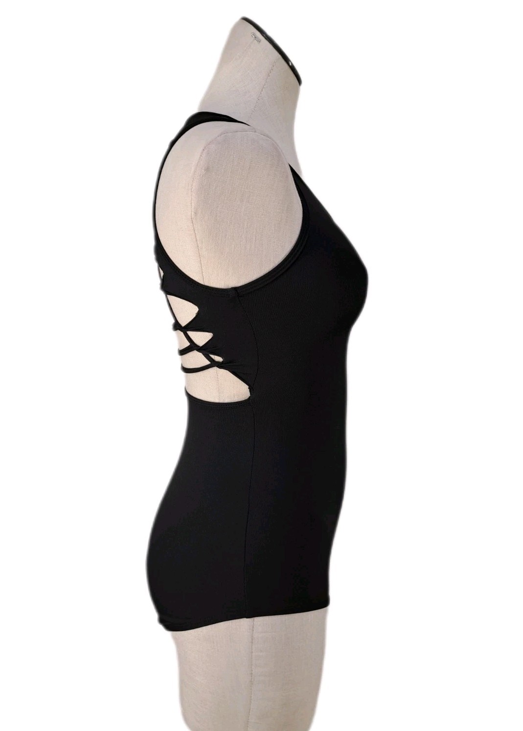 Aja VTG Cutout Slashed Ladder Back Tank Leotard Boycut Black Women’s Size S