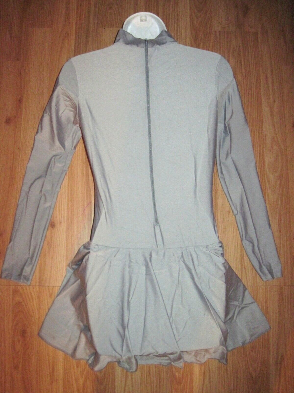 Plus Size Shiny Gray Spandex Leotard Dress Long Sleeve T-Neck Sz 2XL 16-18 New