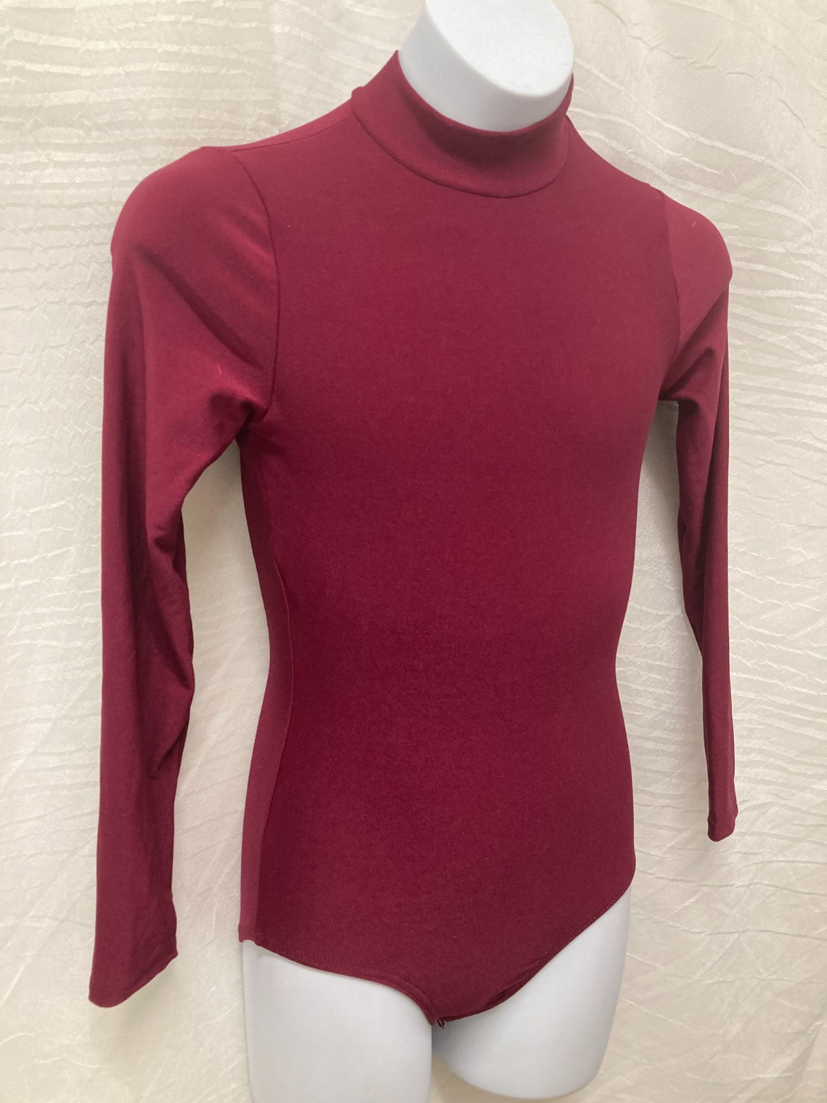 Wine Mock Turtleneck Leotard Pullover Snap Crotch Child medium keyhole back