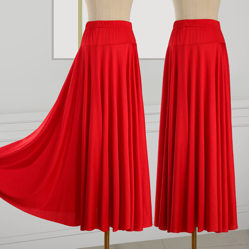 Women Elastic Waist Long Dance Skirt Dancewear Swing Ballroom Performance