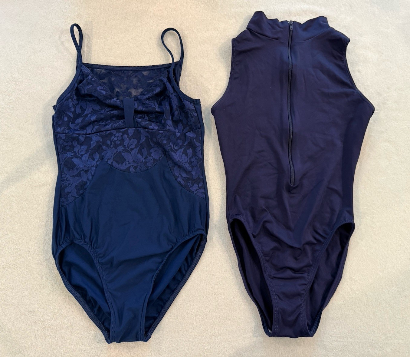 2 MotionWear Blue Leotards SMALL ADULT Lace & Zip Front Ballet Dance SA