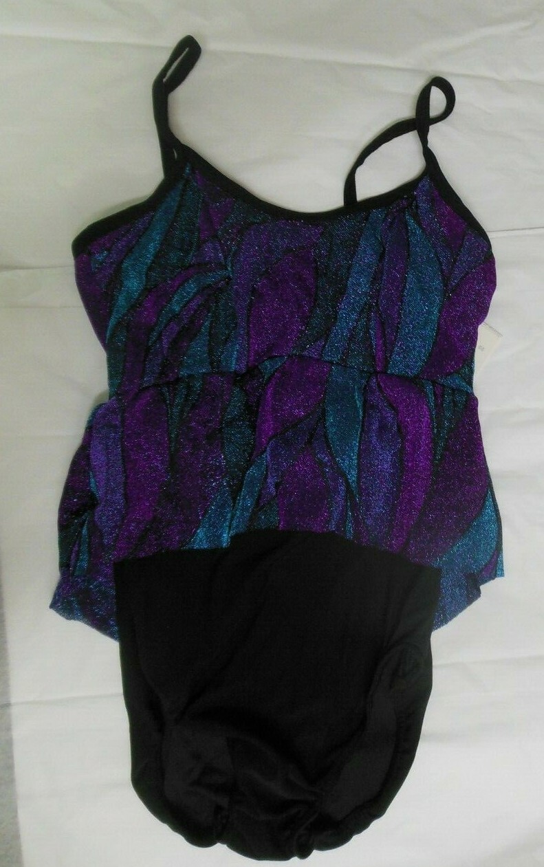 Black Camisole costume leotard Small adult Wolff Fording Metallic lurex trim