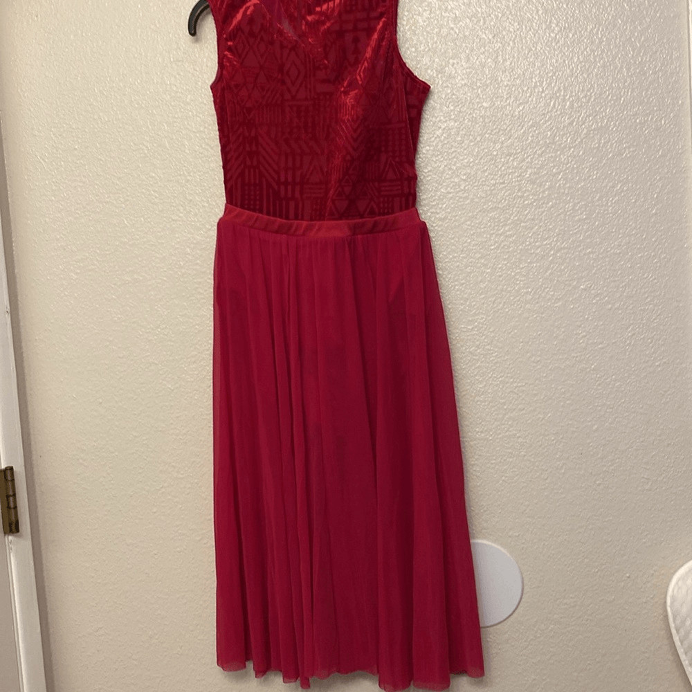 Weissman Dance costume red maxi mesh flocked dress More 12261 child LC