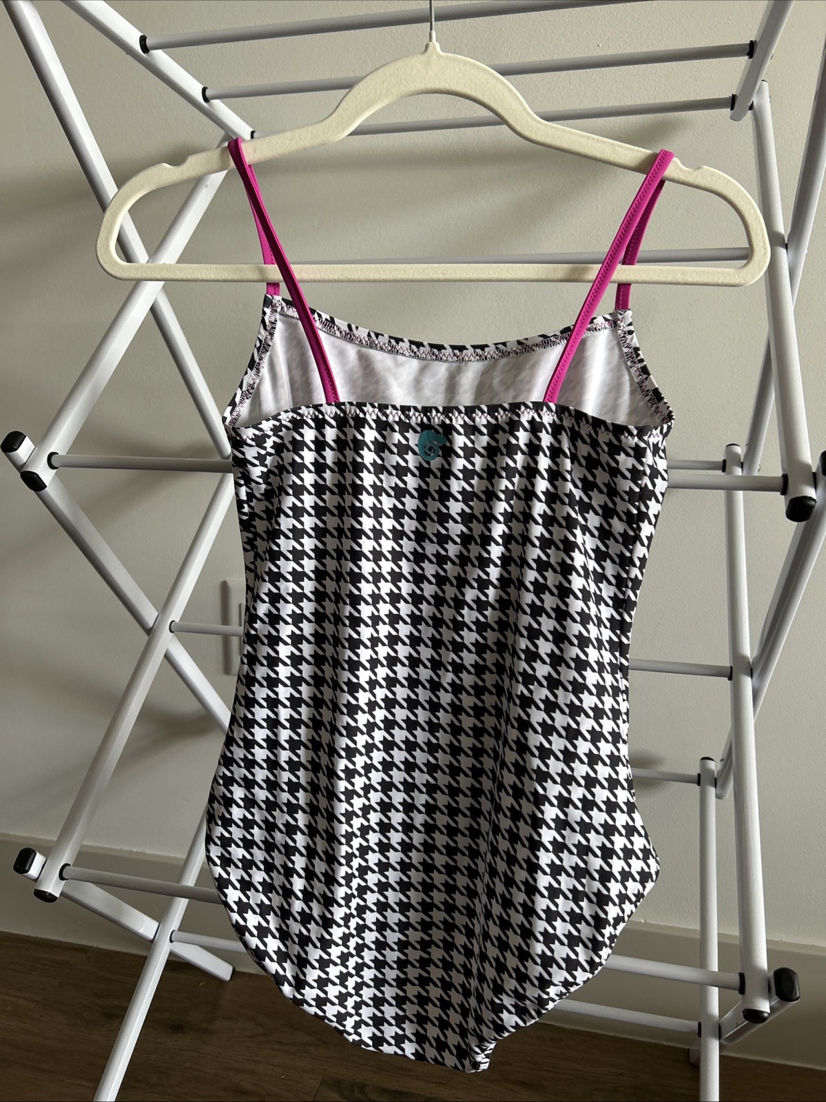 Cameleon Camisole Leotard Size Medium Black And White Houndstooth Pattern