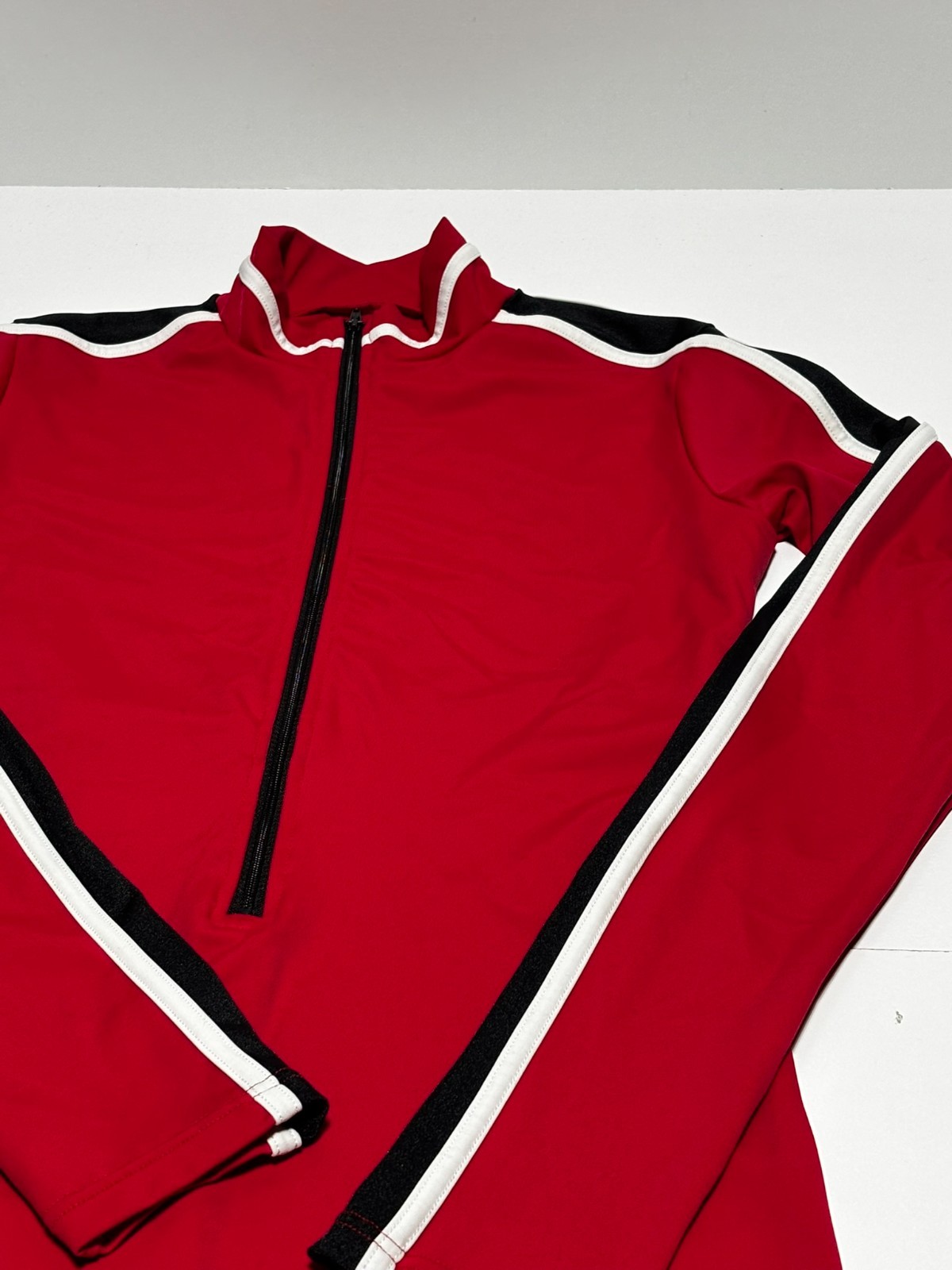 Balera Red Black Long Sleeve Arm Stripe Biketard Dance Costume Size MA