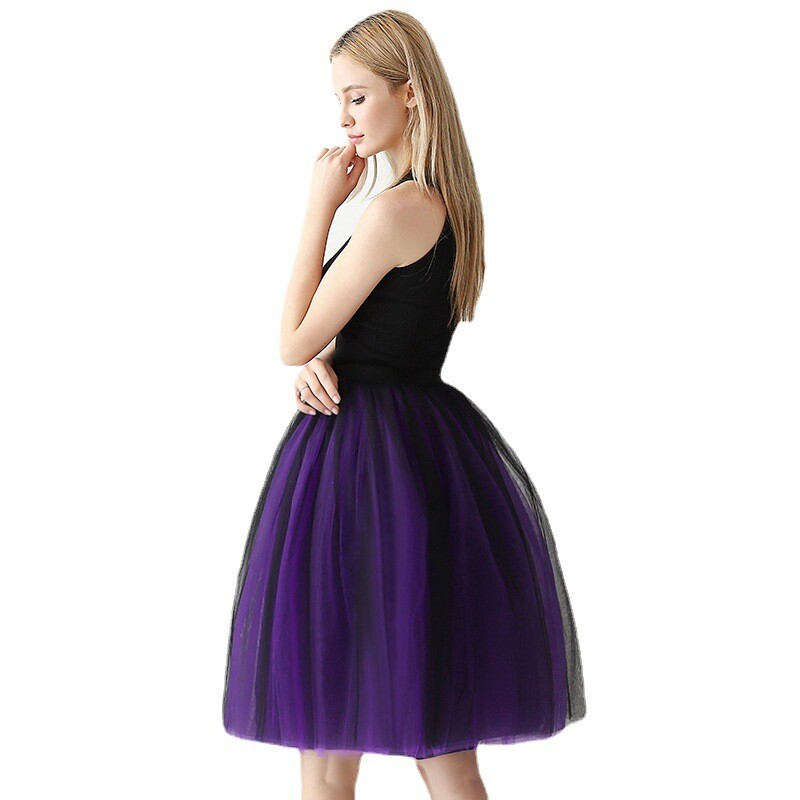 Women Dance Skirt Tutu Pleated Mesh Tulle Midi Knee Length 7 Layers Party