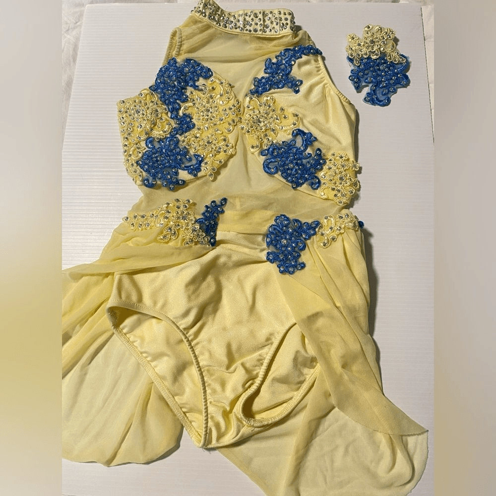 Glamour Solo Dance Costume MC Child Yellow Blue Lyrical Contemporary floral