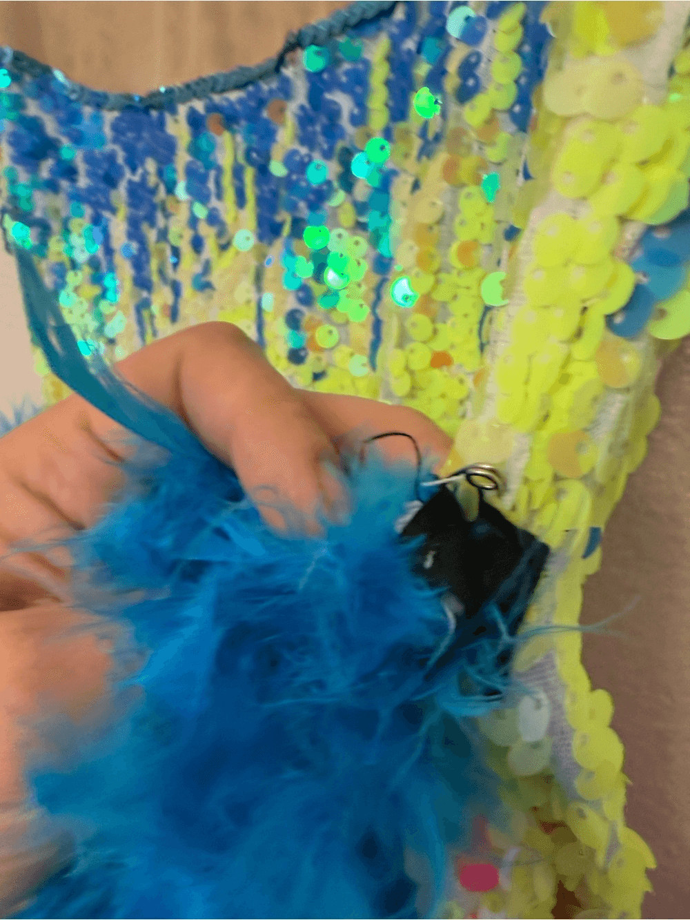 Glamour solo rainbow colorful feather jazz cabaret Broadway Dance sequin XLC