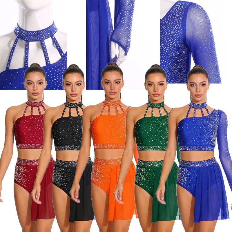 Womens Dress Swing Dancewear Stappy Outfit Dance Latin Modern Asymmetrical Hem