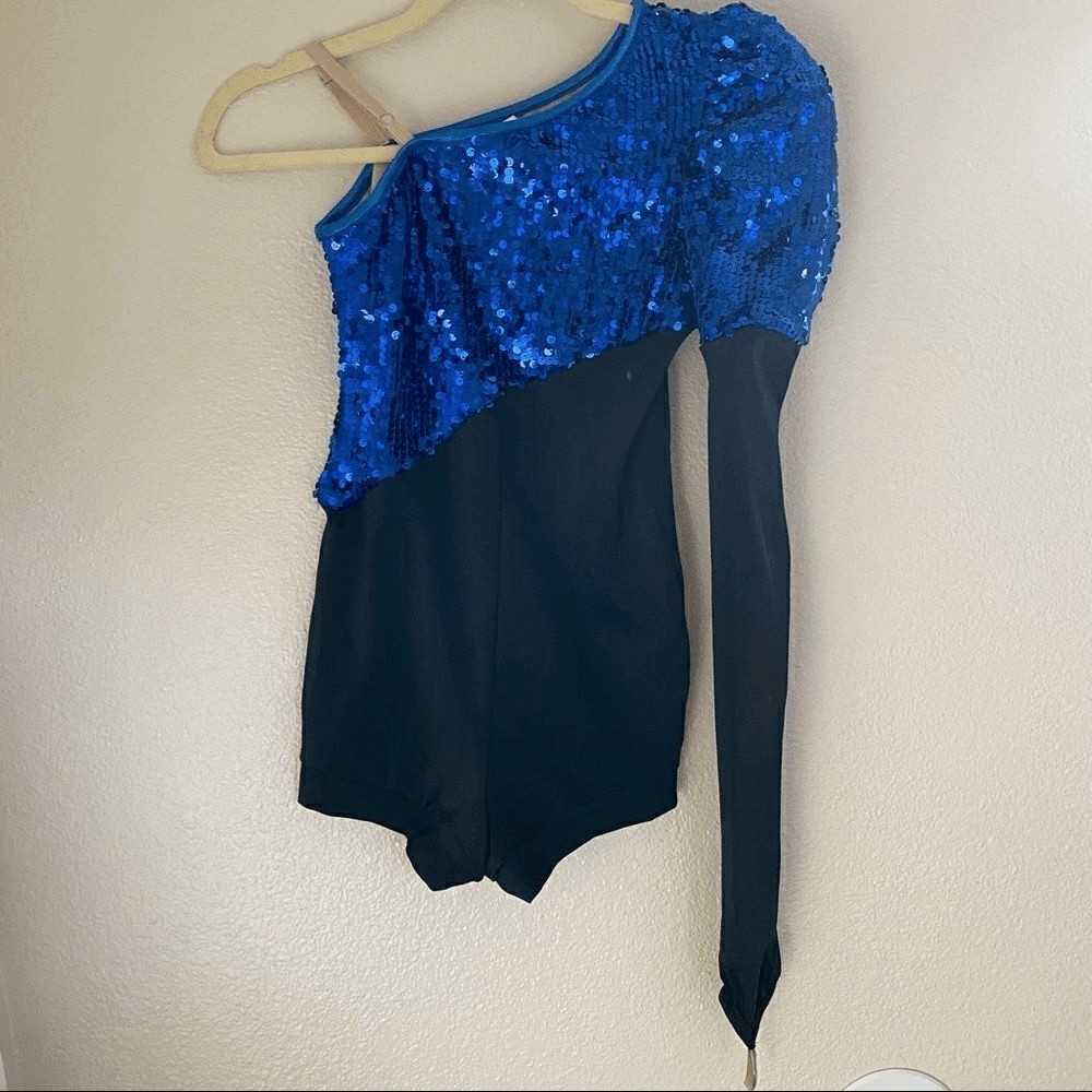 WEISSMAN Balera Dance Costume blue sequin one sleeve jazz acro SQ8098 LC child