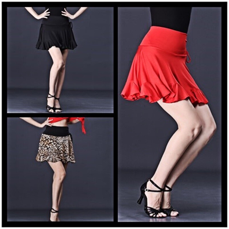 Ladies Latin Dance Mini Skater Skirt Ballroom Dancewear Leopard Solid Ruffle New