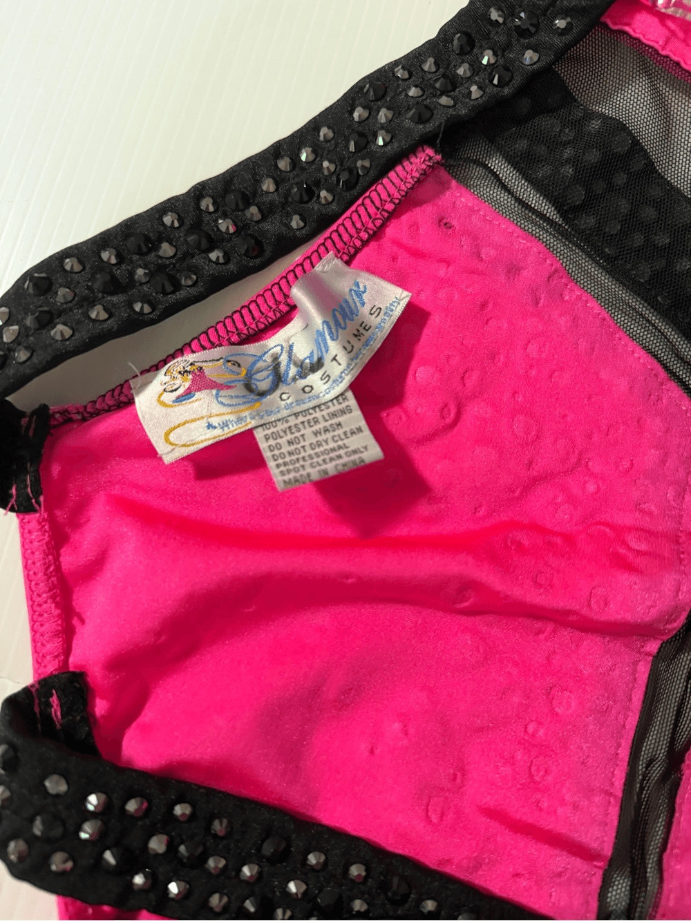 Glamour Solo Dance Costume Hot Pink Black Rhinestone contemporary jazz XSA Adult