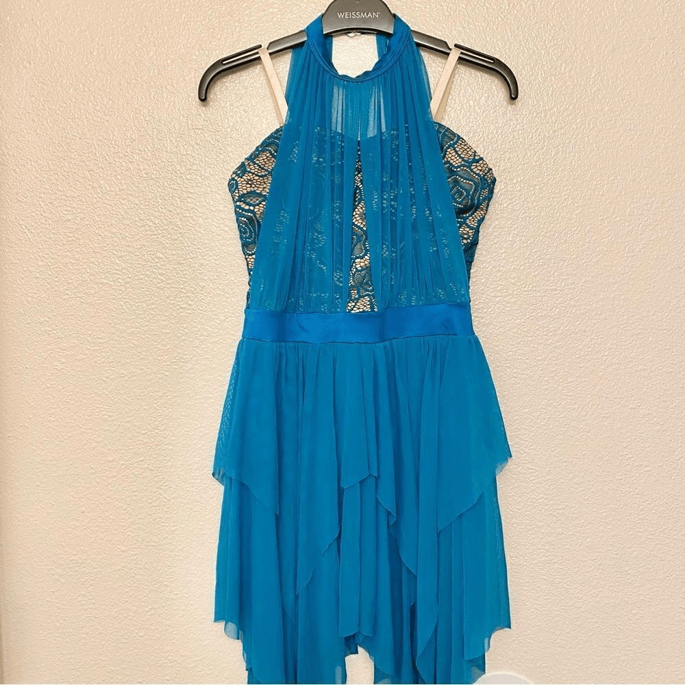 Weissman Balera Dance Costume teal mesh dress Like A River Runs 11336 child LC