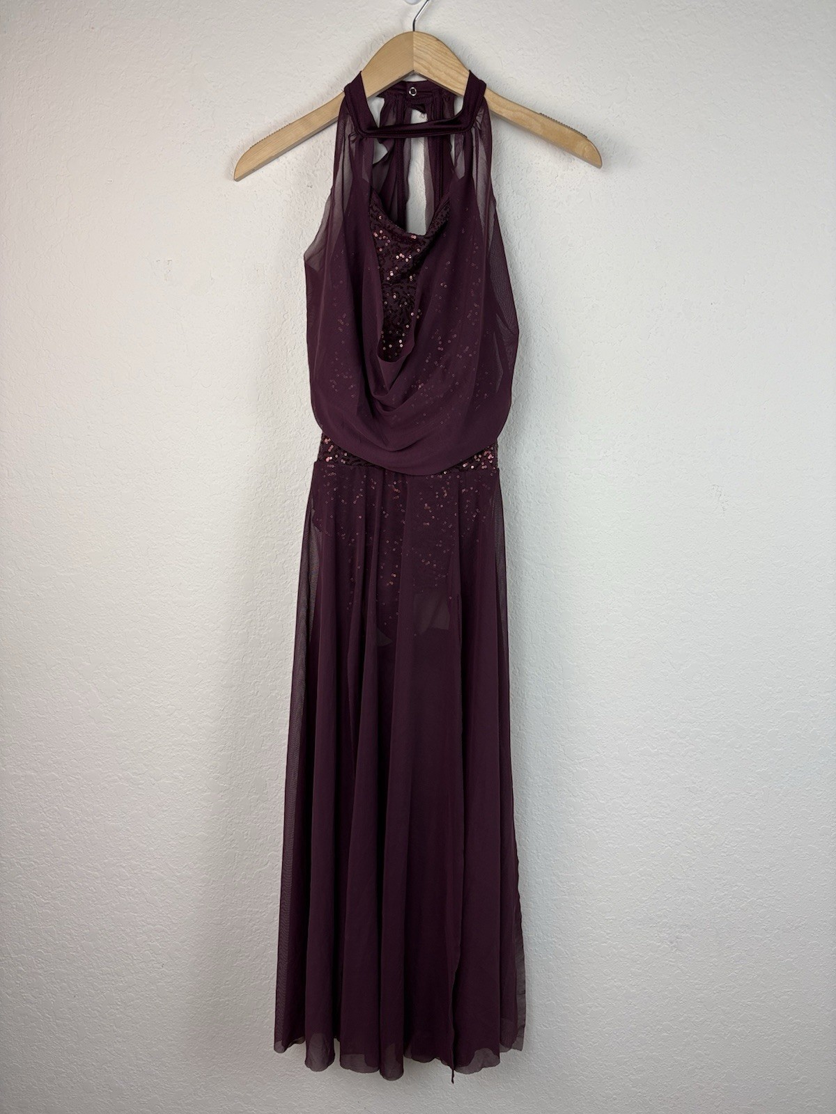 WEISSMAN Dance costume mesh dress leotard LA adult L Maxi Purple 14155