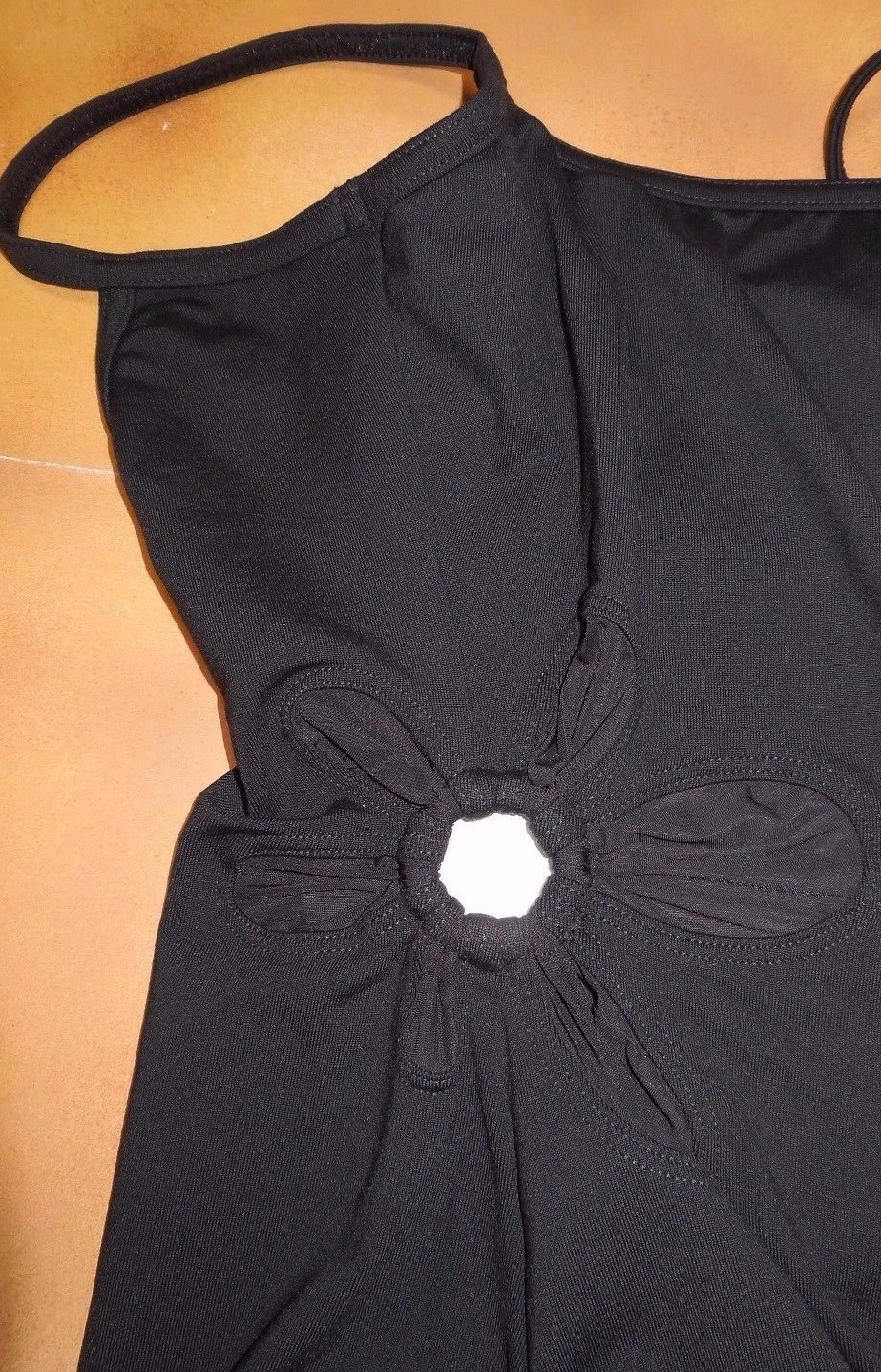 NWT Dance Bloch Black Camisole Leotard Metal Ring Flower Side Small Adult L5907