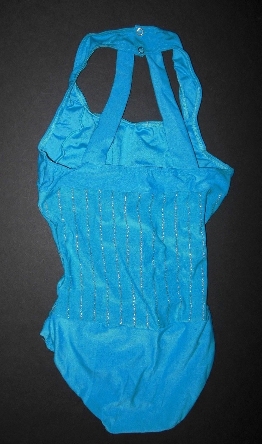 Turquoise HALTER LEOTARD SILVER GLITTER STRIPED Adult SIZES DANCE COSTUME BATON