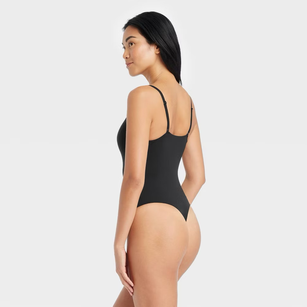 Women’s 4-Way Stretch Thong Cami Bodysuit – Auden – Black – XL