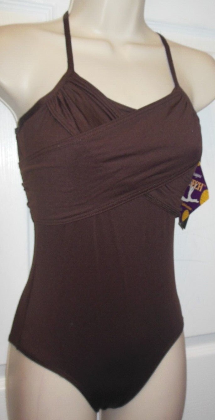 Body Wrappers P452 CrossOver Front Camisole Leotard ch/ladies dark brown or Grn