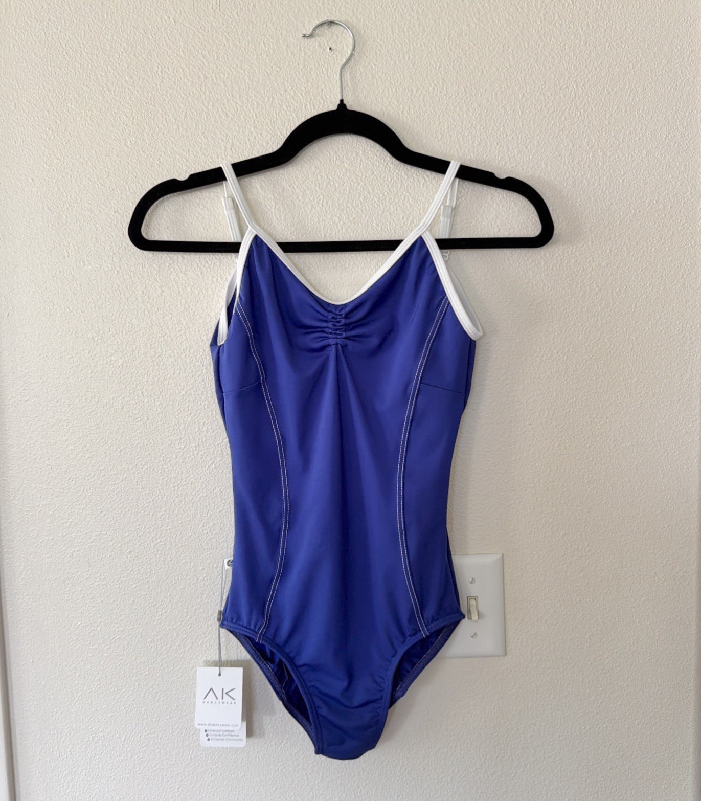 NWT AK Dancewear M Aly Motley Blue Denim Leotard Adult Ballet New Dance Sporty