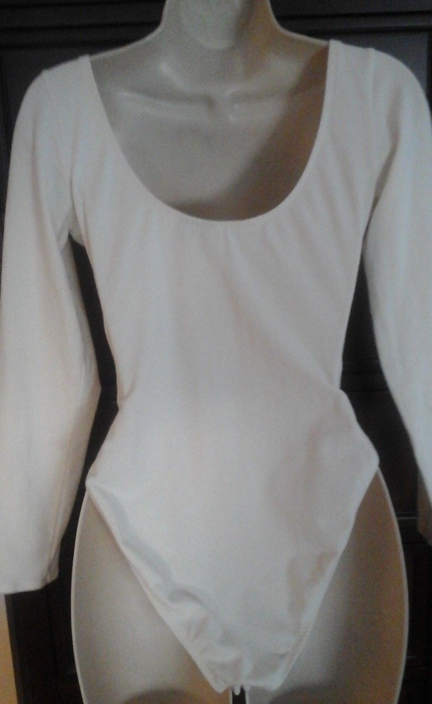 LADIES JACQUES MORET IVORY LONG SLEEVE BODY SUIT/BLOUSE/TOP/LEOTARD SIZE M