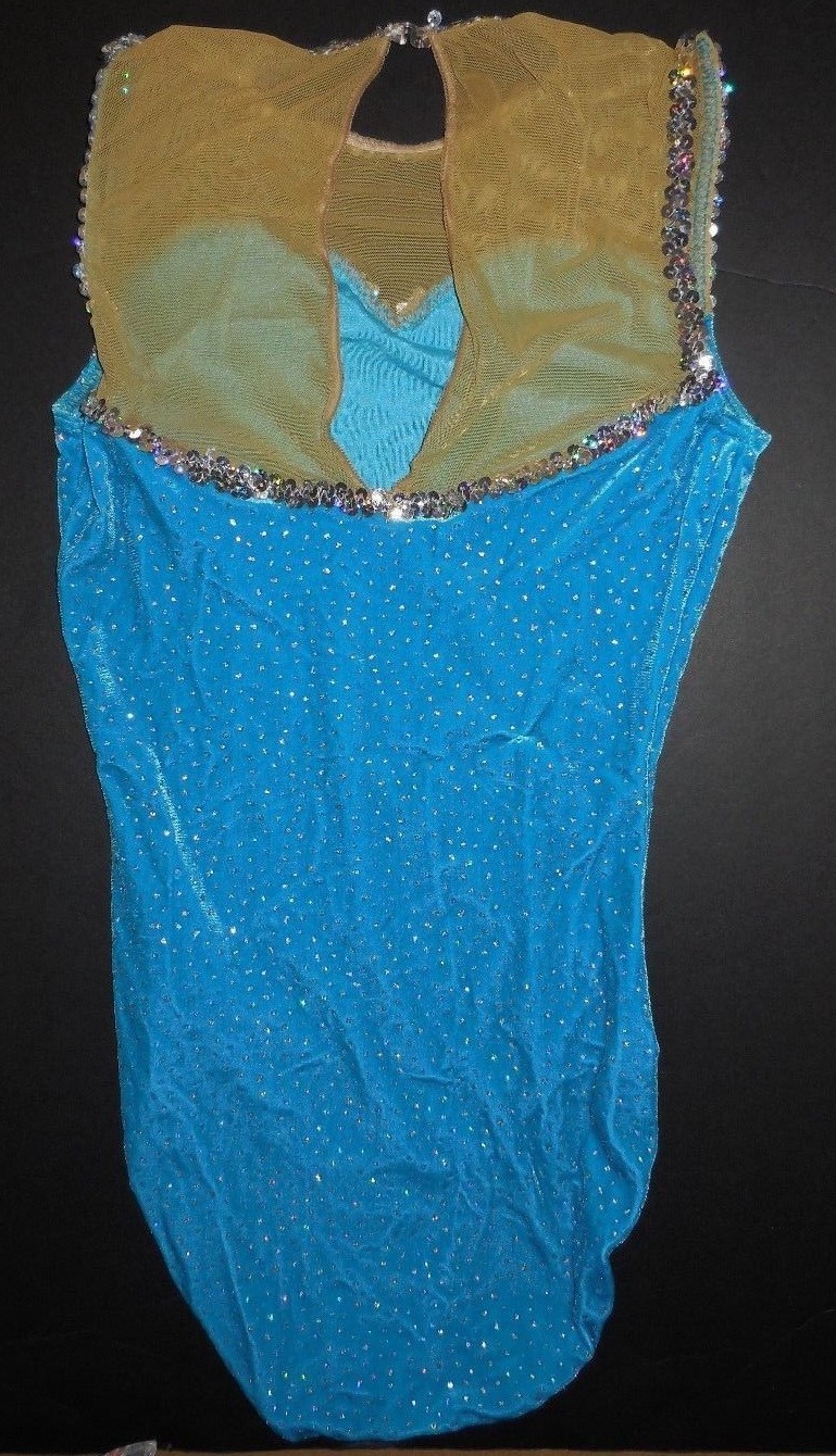 NEW VELVET GLITTERED HOLOGRAM Turquoise LEOTARD Child Sizes Nude inset