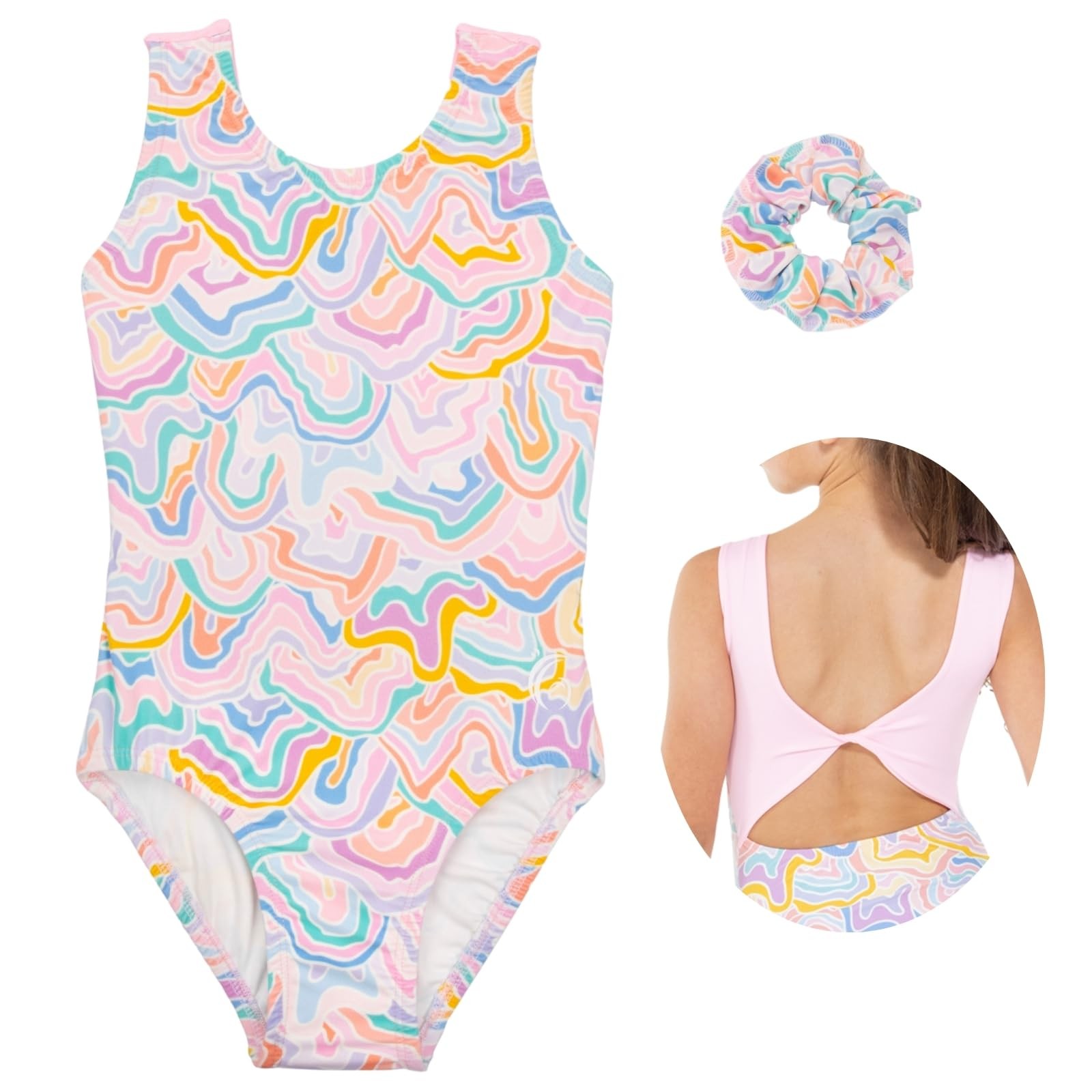 Comfortable Open Back Gymnastics Leotards for Girls, Includes Matching Scrunc…