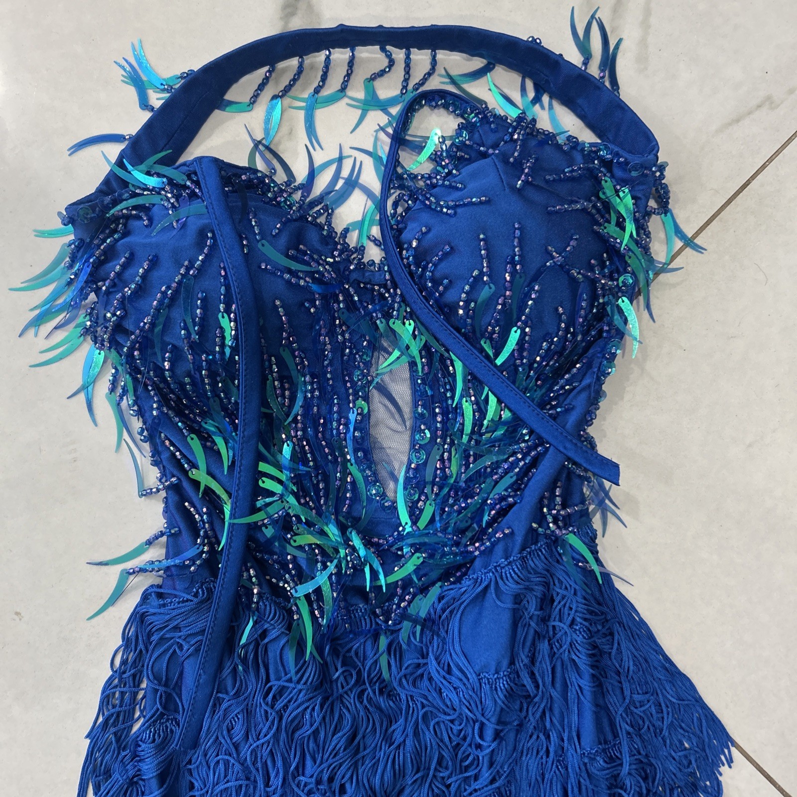 Glamour Costumes Dance Costume Beaded Blue ballroom Size SA Adult Sexy Glitter