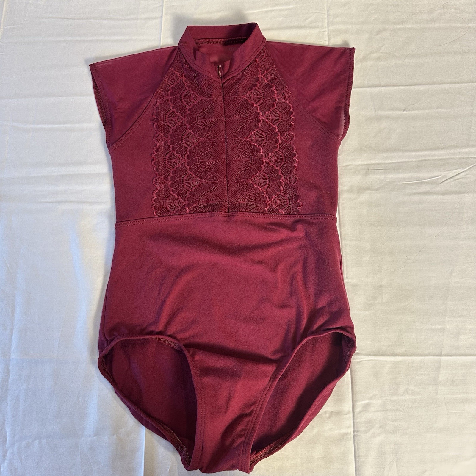 Suffolk Ballet Mock High Neck Zipper Lace Front Rosewood Dance Leotard Petite