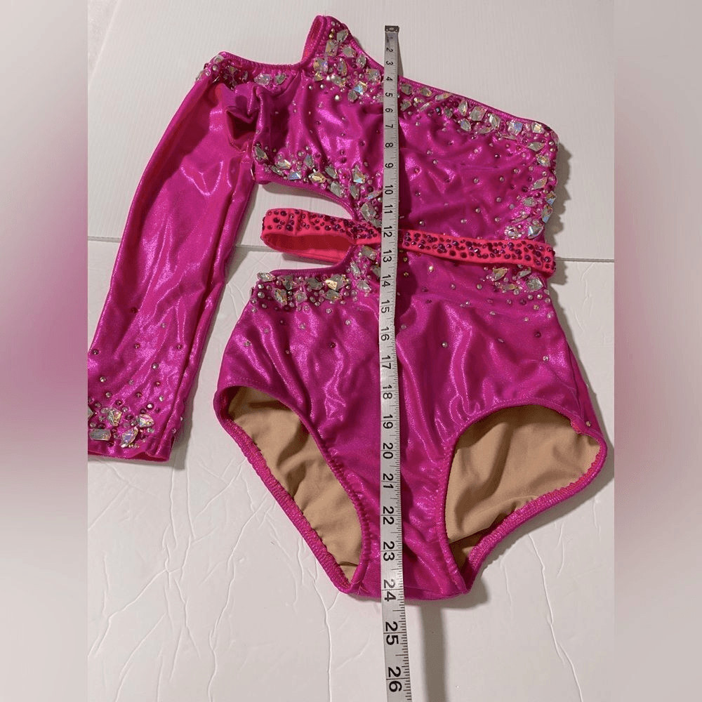 Glamour solo dance costume hot pink sassy contemporary jazz bling SA-Small adult