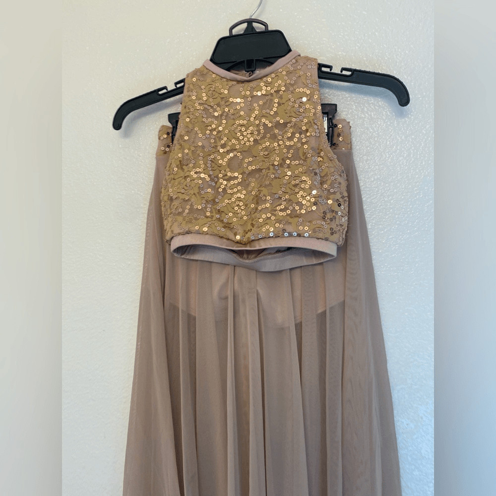The Line up solo dance costume blush mauve lace 2 piece maxi skirt leotard XXS