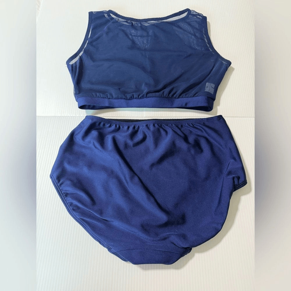 Patrick J designs solo custom dance costume 2 piece navy illusion stoned MA adu