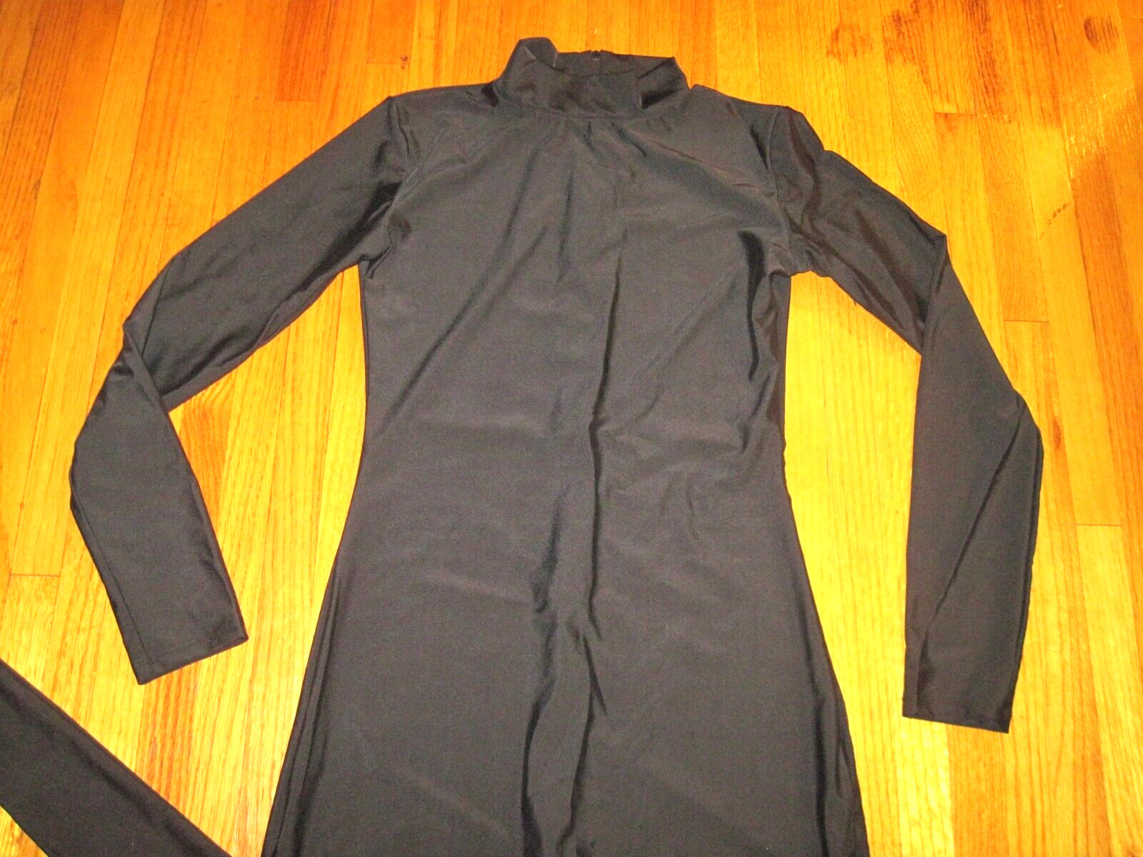 Plus Size Shiny Black Long Sleeve T Neck Footed Unitard Jumpsuit 2XL-16-18 New