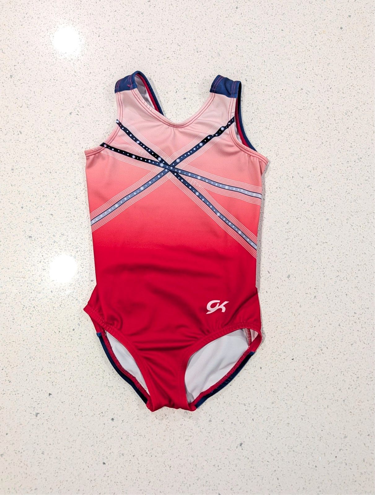 PATRIOTIC GK ELITE Gymnastics Dance Leotard Extra Small Red White Blue Ombre