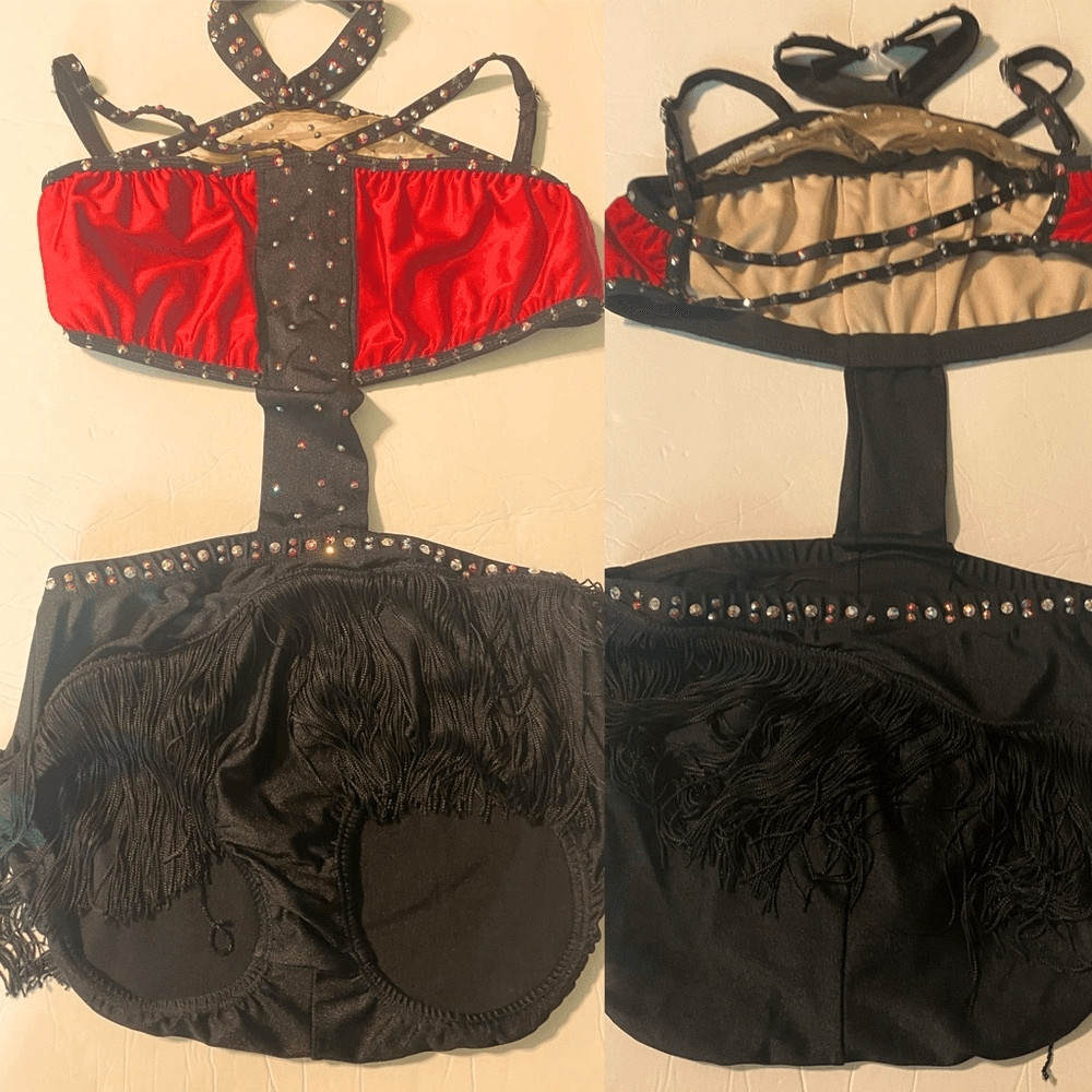 Pumpers solo Custom Jazz red fringe dance costume Mature MA-Medium adult
