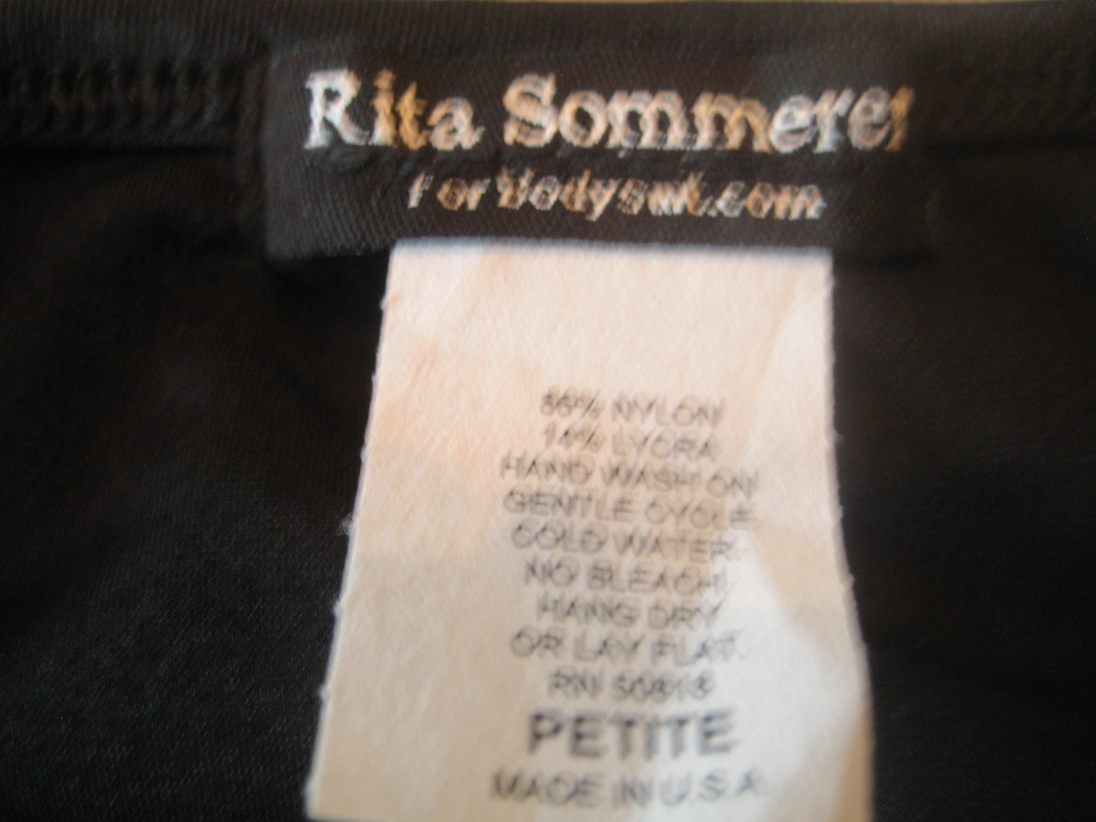 RITA SOMERER, Adult PETITE BLACK long sleeved JEWEL NECK bodysuit leotard,