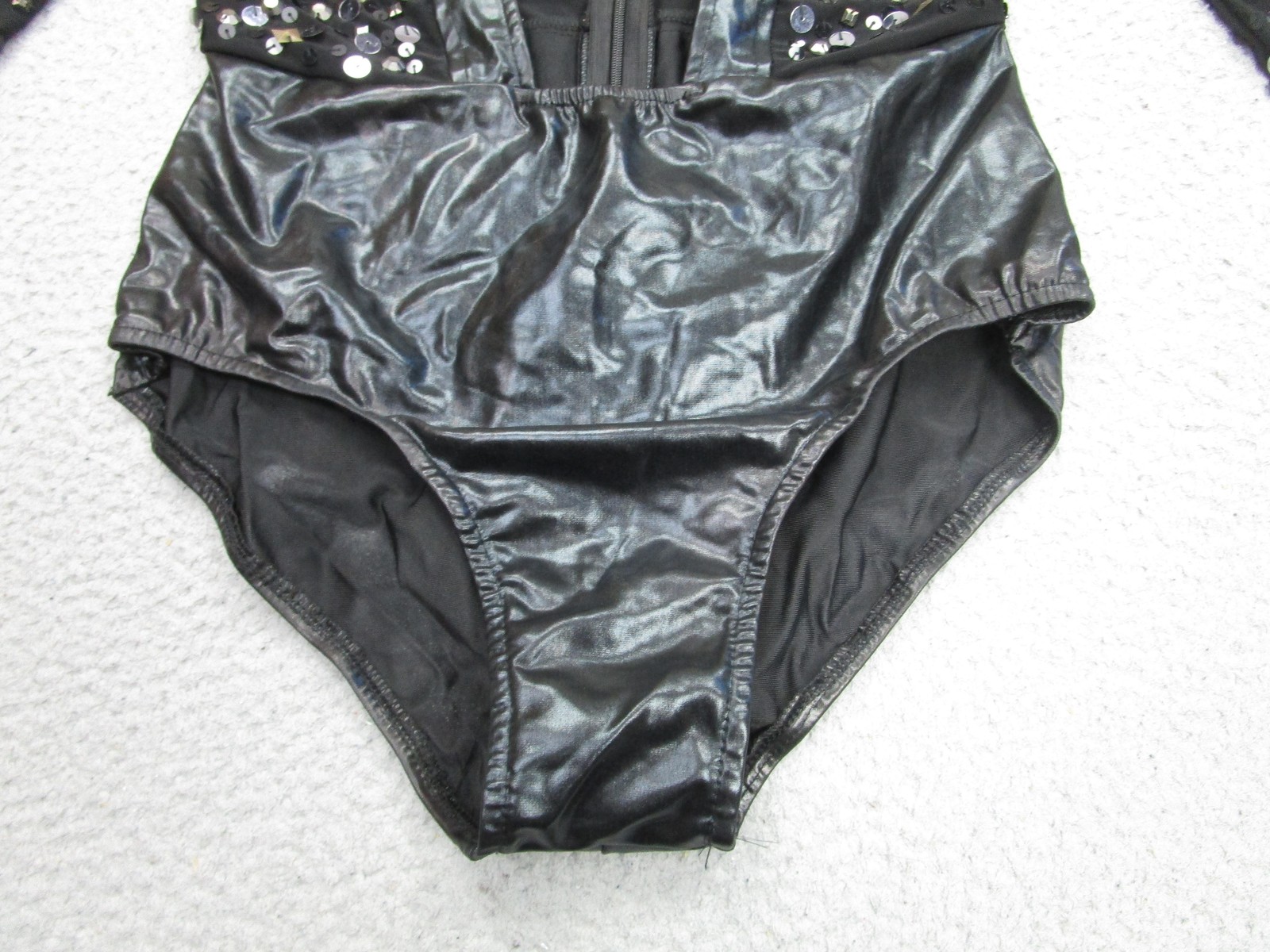 Glamour Costumes Bodysuit Womens L Black Sequin Spiked Studded Shoulder Dance