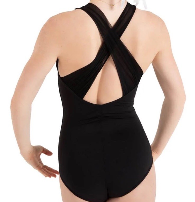 Capezio Wildflower Chamomile Mesh Crossback Black Ballet Dance Leotard AXS