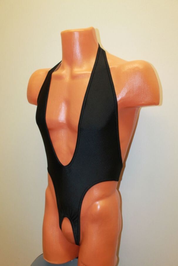 Men Thong Leotard 153-57 Hole Crotch Dark Blue Spandex Size M