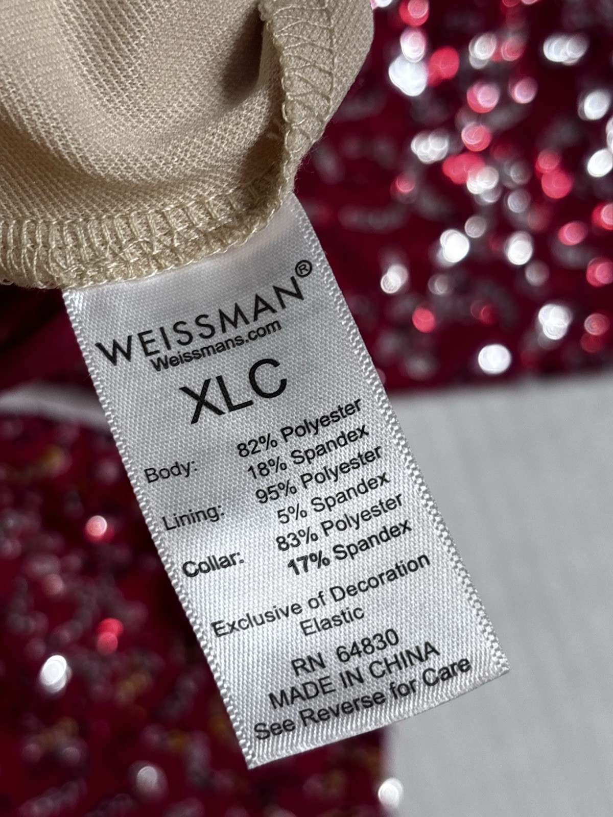 Weissman Sequin Performance Leotard Ombre Red Black Open Back Long Sleeve XLC