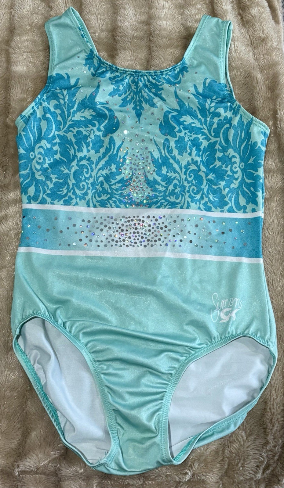 GK Simone Biles Adult Large Leotard Teal Blue Rhinestone Gymnastics AL