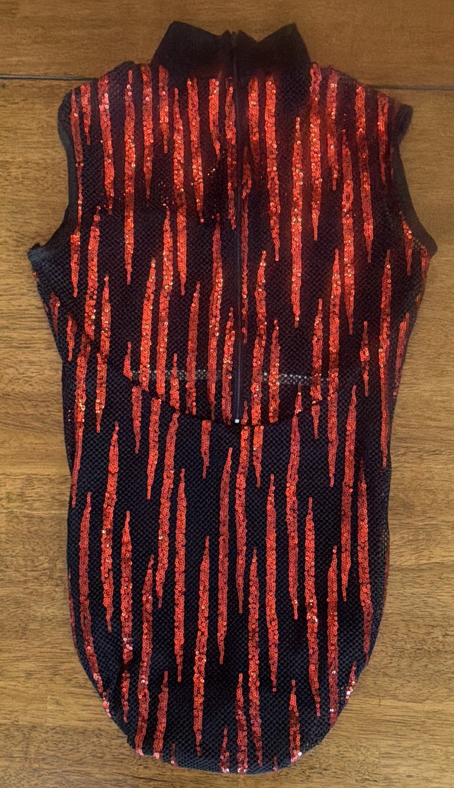 Women’s Black Red Unitard Red Sequin Zip Back -size adult medium