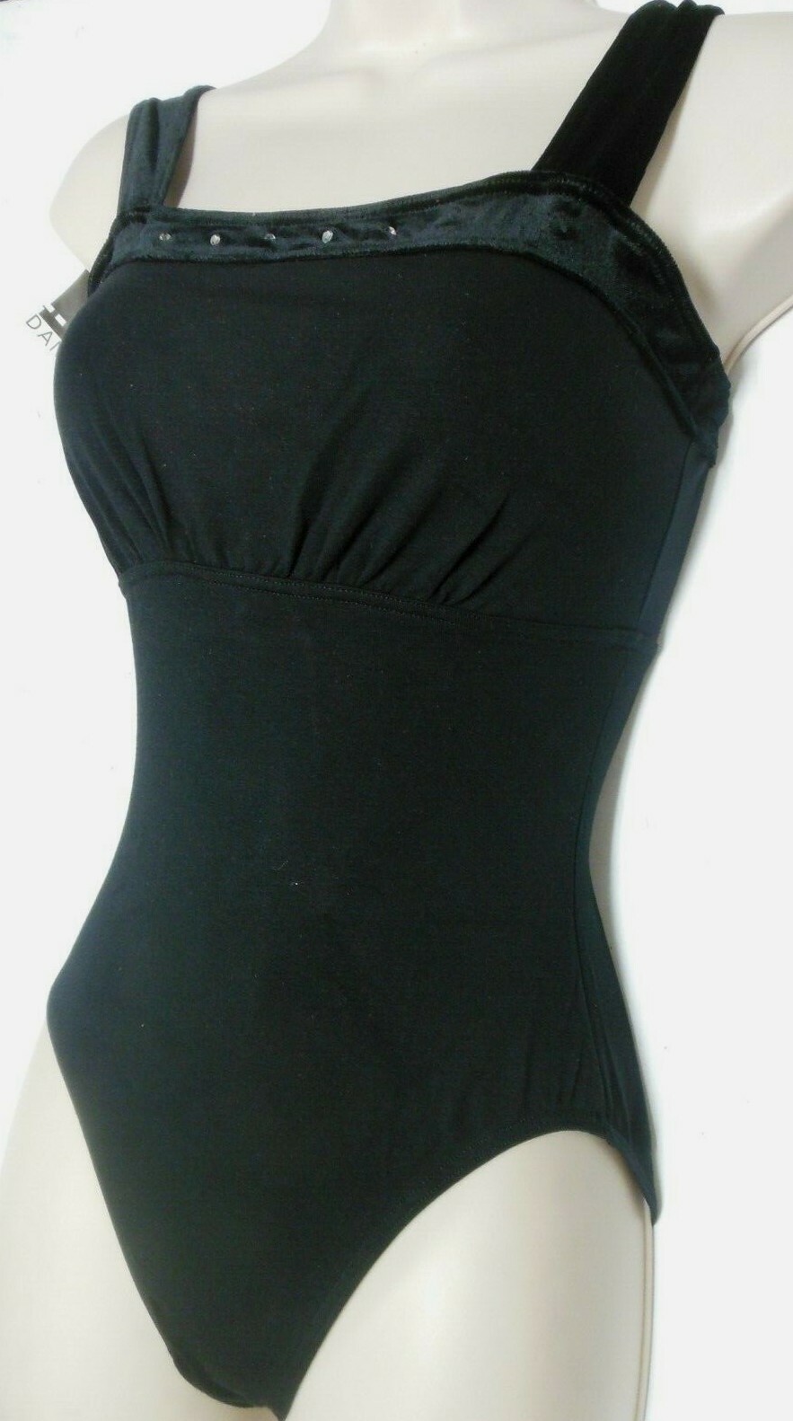 Ballet Dance Cotton Spandex Leotard w/ Black Velvet Rhinestone Trim Adult sizes
