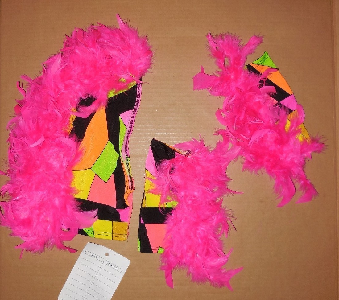 NWOT Feathered hood and Mitts Pink Orange one size ch/adult