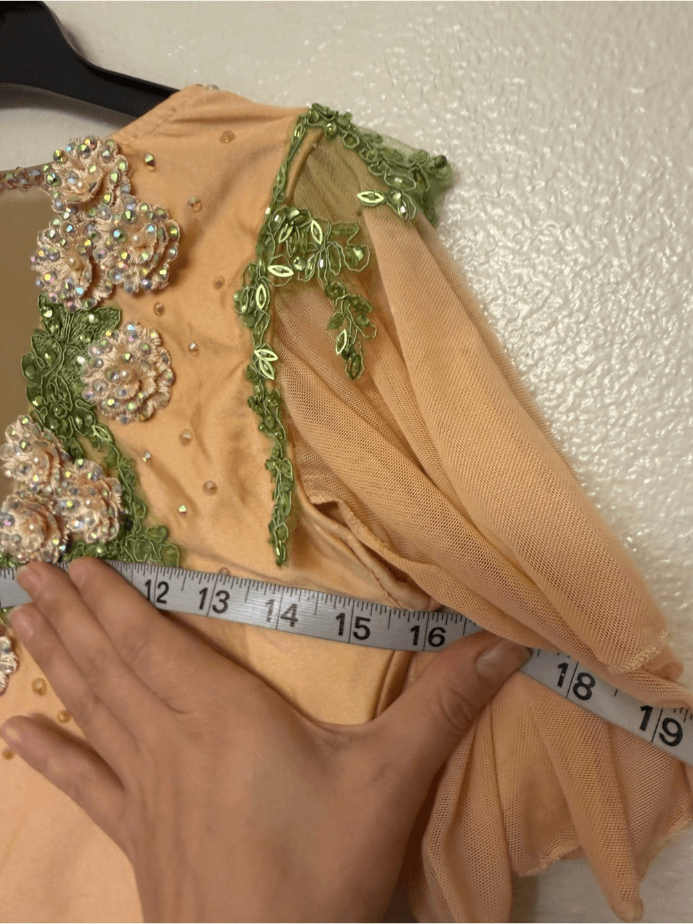 Glamour solo custom rhinestone dance costume tan nude illusion MA-Medium adult