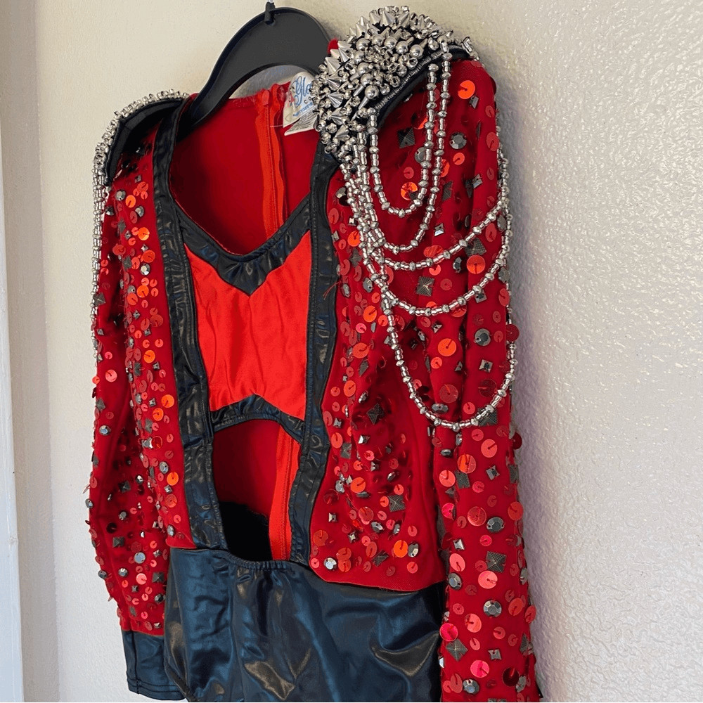 Glamour mature faux leather red goth grunge studed Dance Custom solo costume XLC