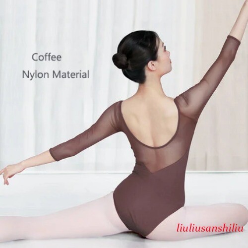 Women Black Mesh Dance Three Quarter Sleeve Ballet Adult Ballet Dance Costume