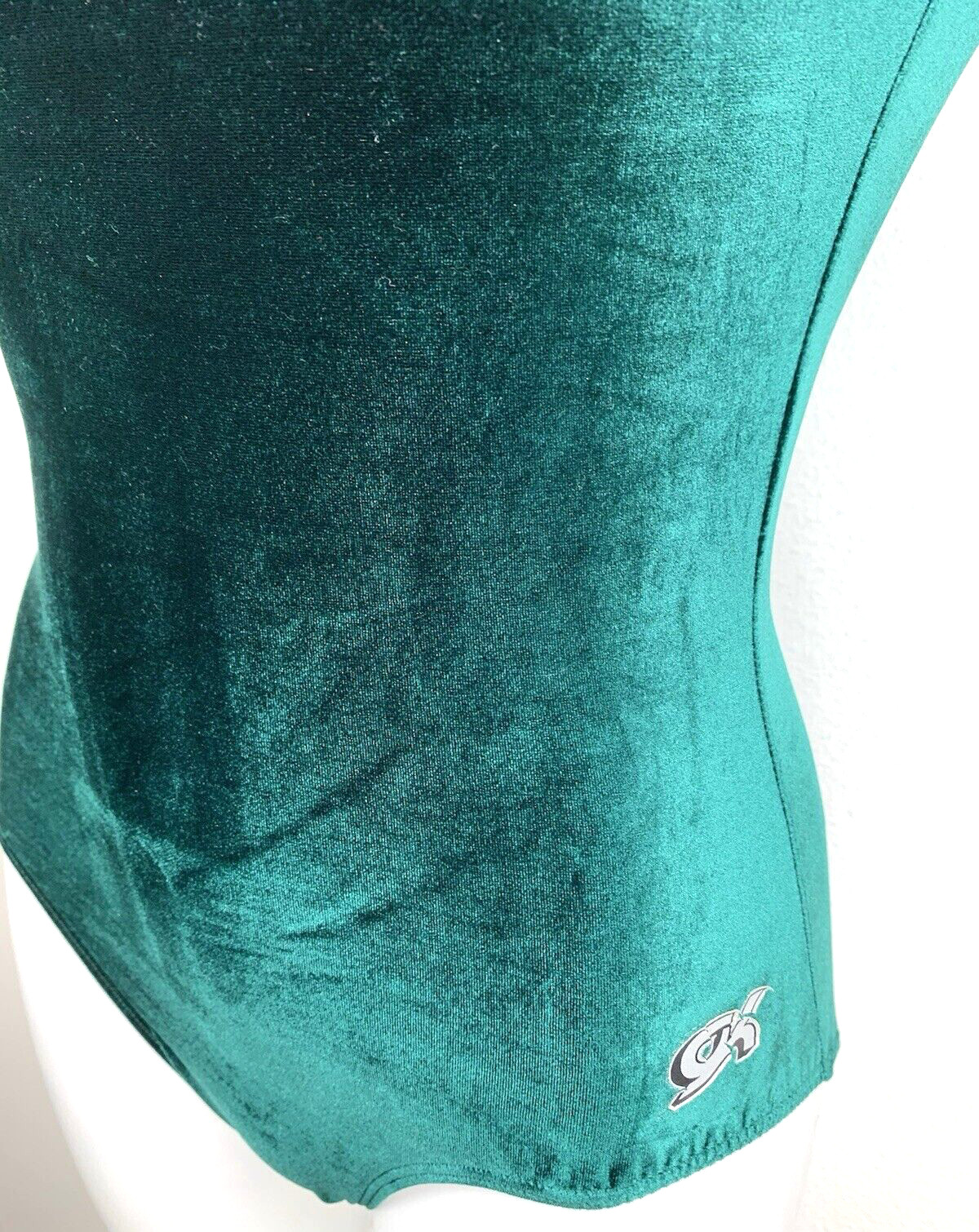 GK Leotard Gymnastics Size S Women’s Dark Green Velour Sleeveless Rhinestones